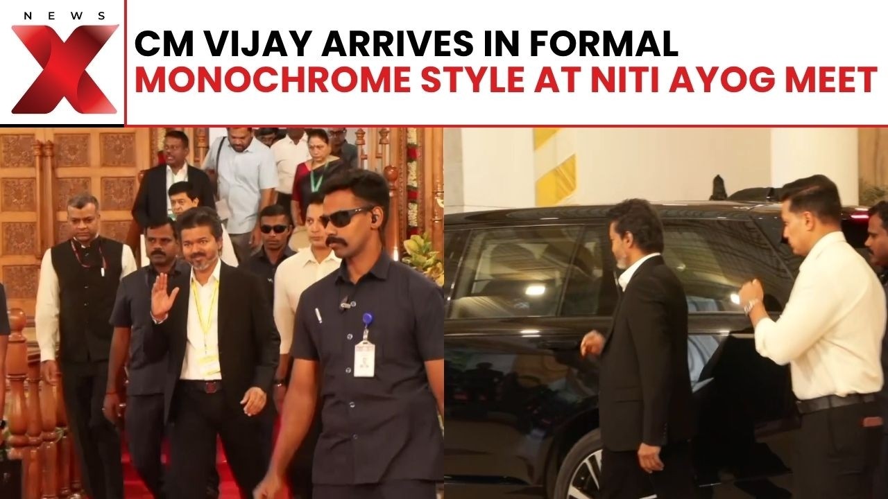 NITI Ayog Meet 2026: CM Vijay arrives for high-stakes NITI meet in sharp black-and-white suits
