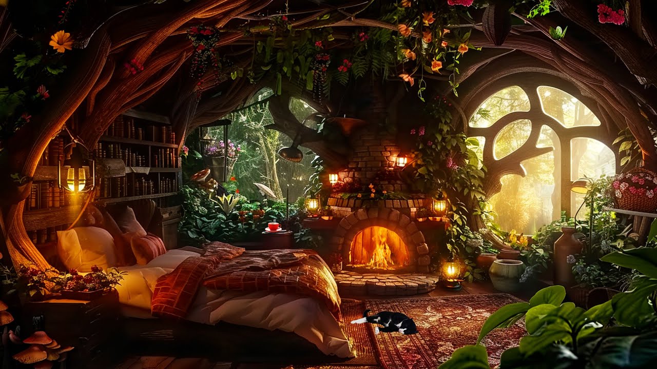 Cozy Exotic Plants Secret Bedroom Nook | Magical Forest Ambience & Music ~ Help you Relax, Study
