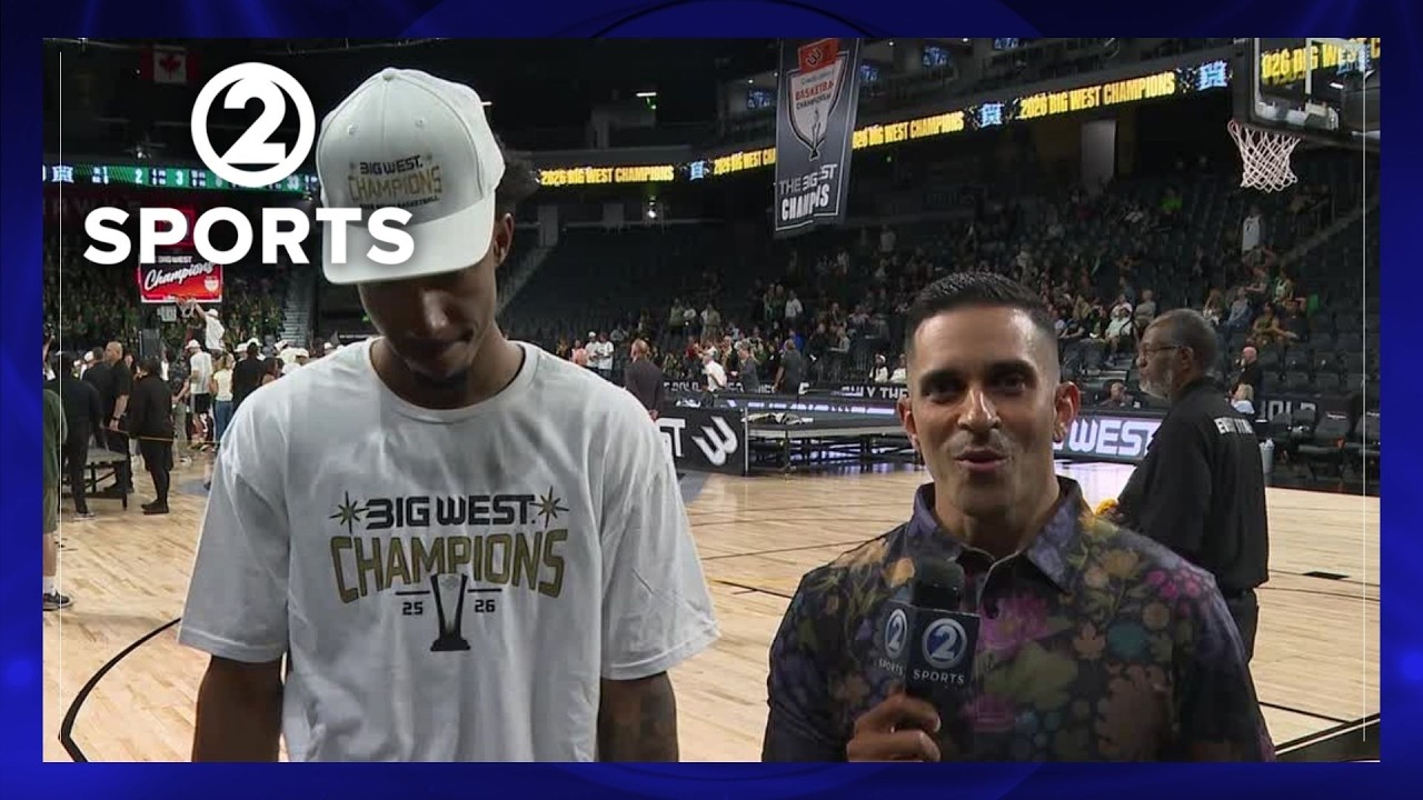 Hawaii's Dre Bullock talks with KHON2's Rob DeMello moments after winning the Big West Title