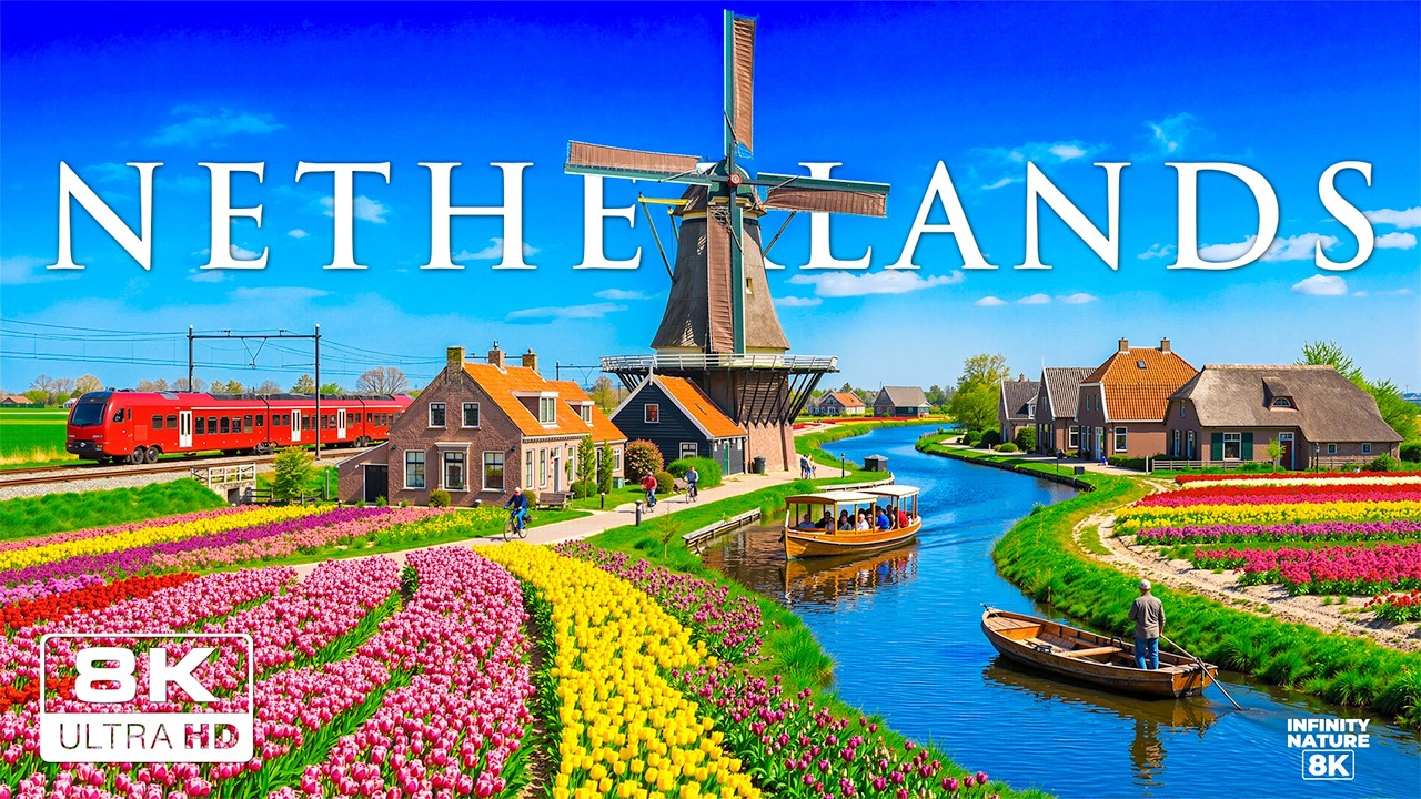 Нидерланды 8K | Ветряные мельницы, тюльпановые поля и безмятежные каналы