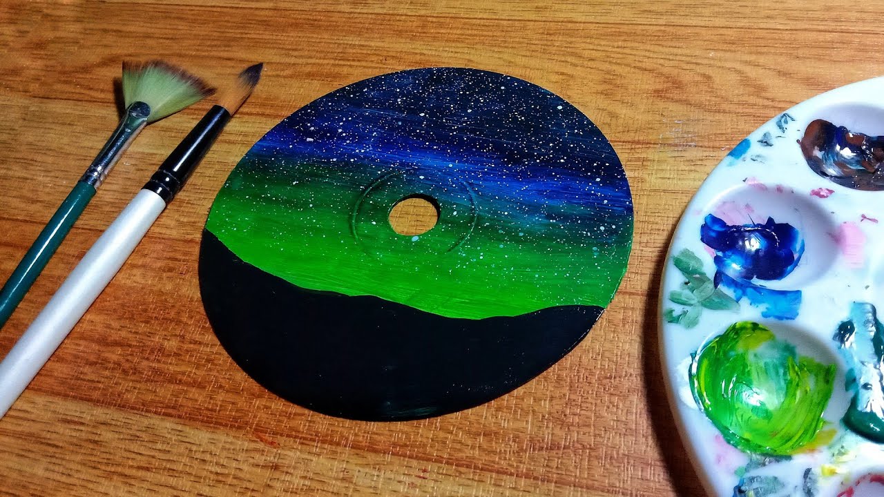 How to Paint on a CD | Aurora Night Sky | Easy Step-by-Step Tutorial for Beginners
