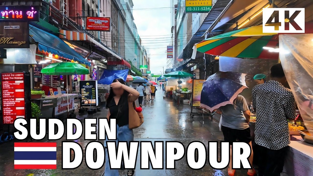 [4K] Sudden Showers in Bangkok 🇹🇭 Rain Walk from On Nut to Phra Khanong