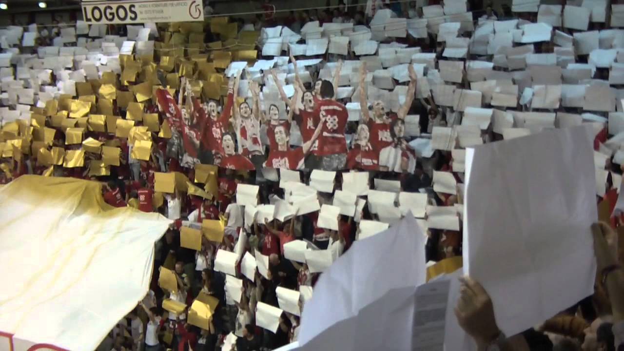 La coreografia del PalaCarrara prima del derby