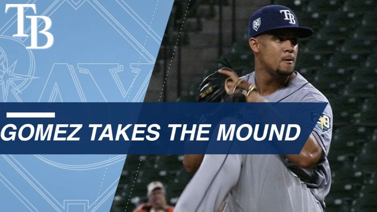 Carlos Gomez takes the mound for first time in career