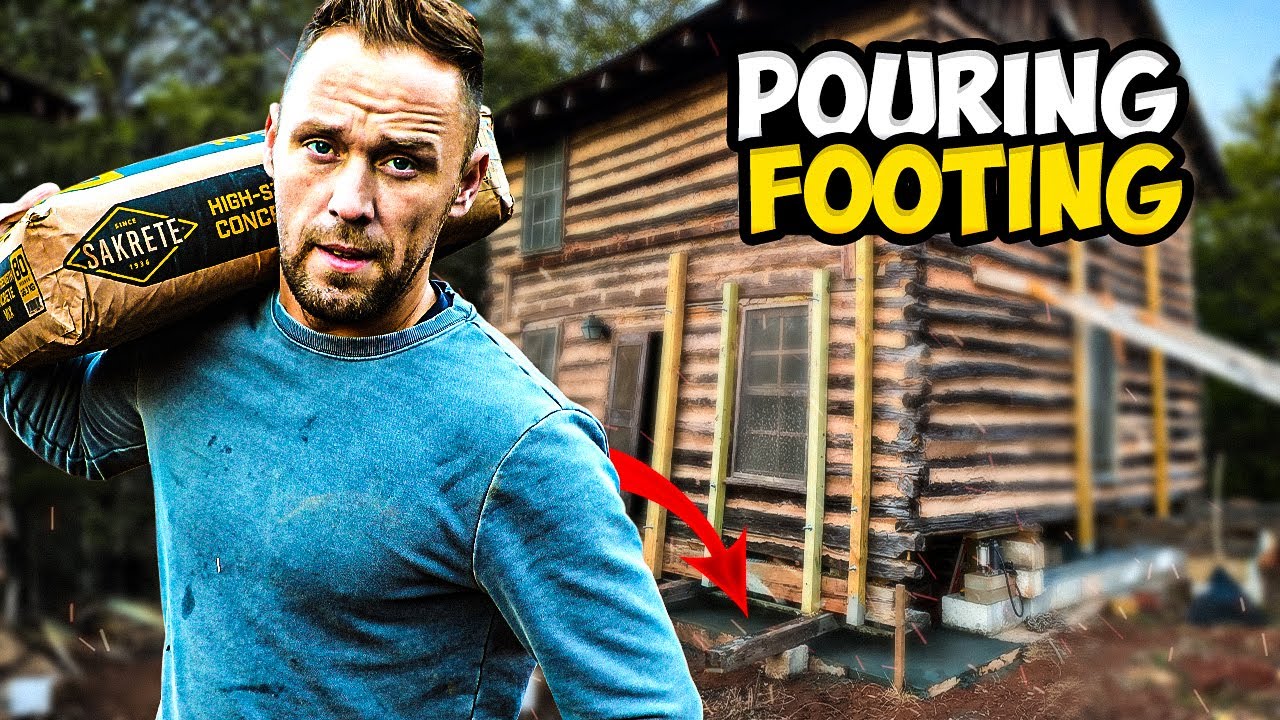 How I Poured Concrete Footing for an Abandoned Collapsing  Log Cabin