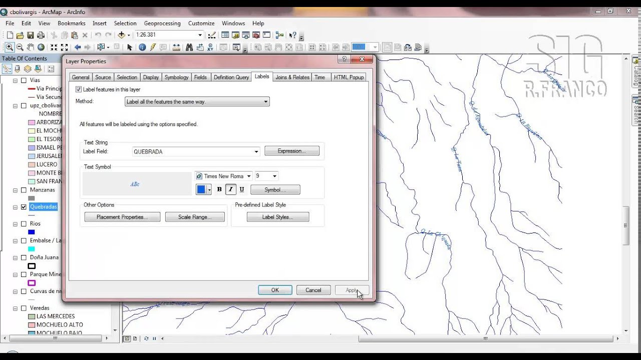 Tutorial ARCGIS Cap.3-17 Etiquetas a figuras lineales
