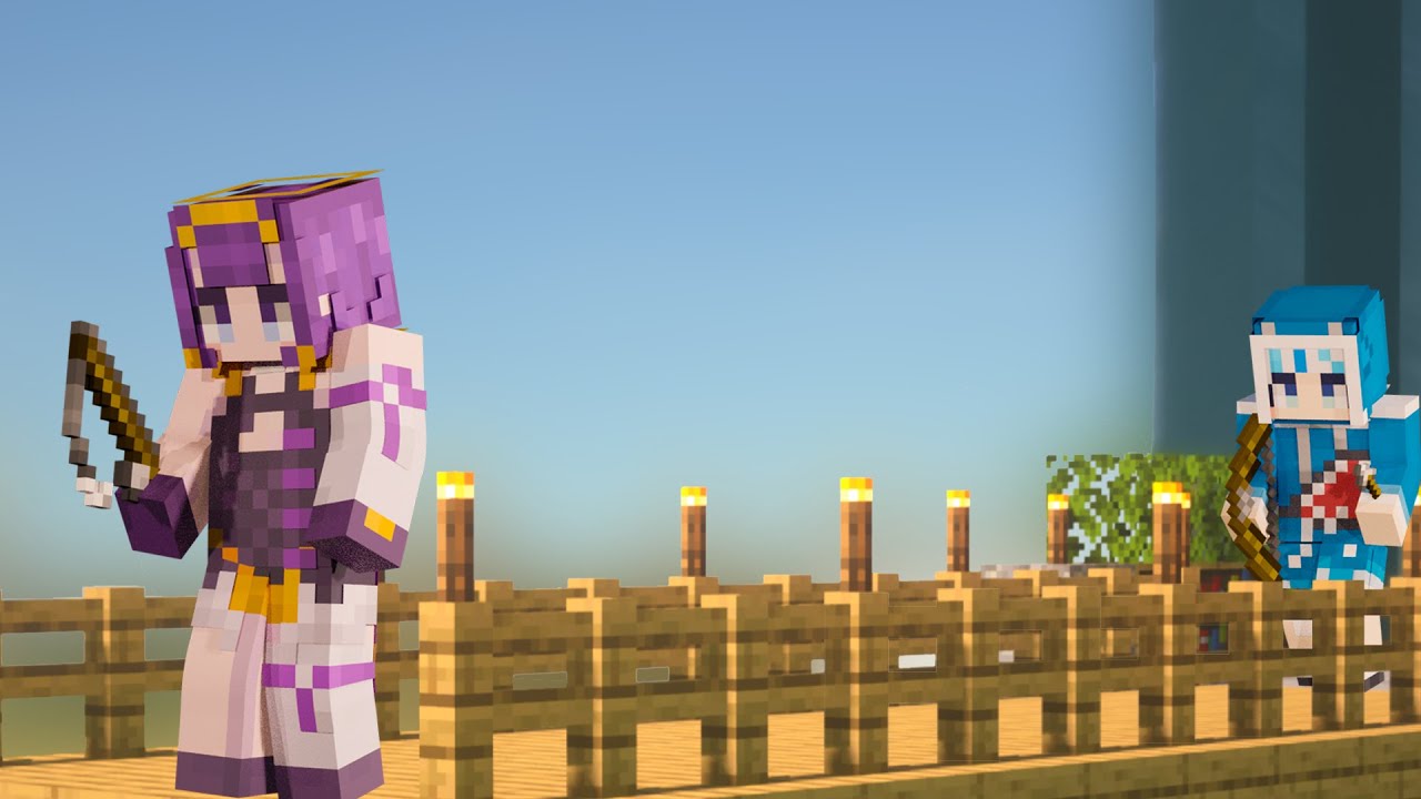 Gura and Ina trolling each other in Minecraft