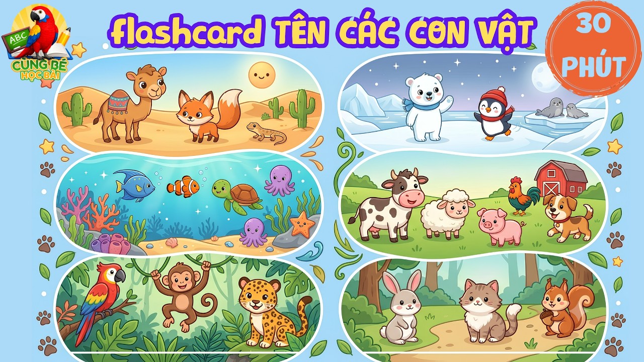 Dạy b&eacute; thuộc nhanh t&ecirc;n 100 con vật - Top con vật si&ecirc;u dễ nhớ | C&Ugrave;NG B&Eacute; HỌC B&Agrave;I