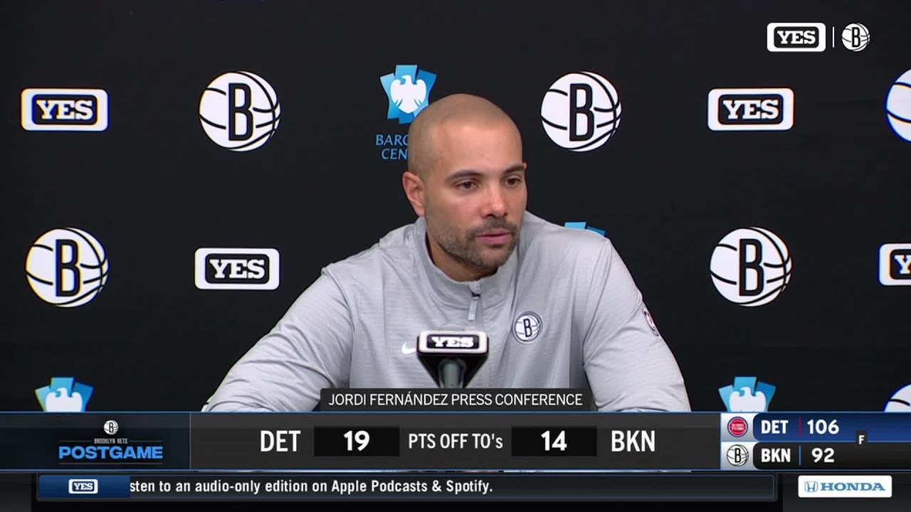 Head Coach Jordi Fernández after the Nets' loss against the Pistons