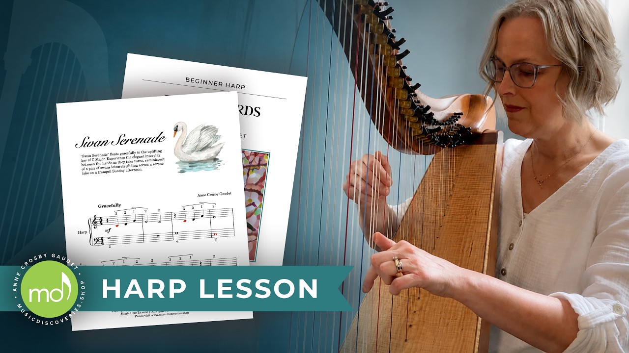 Swan Serenade (harp lesson) - Learn this beginner harp song with me