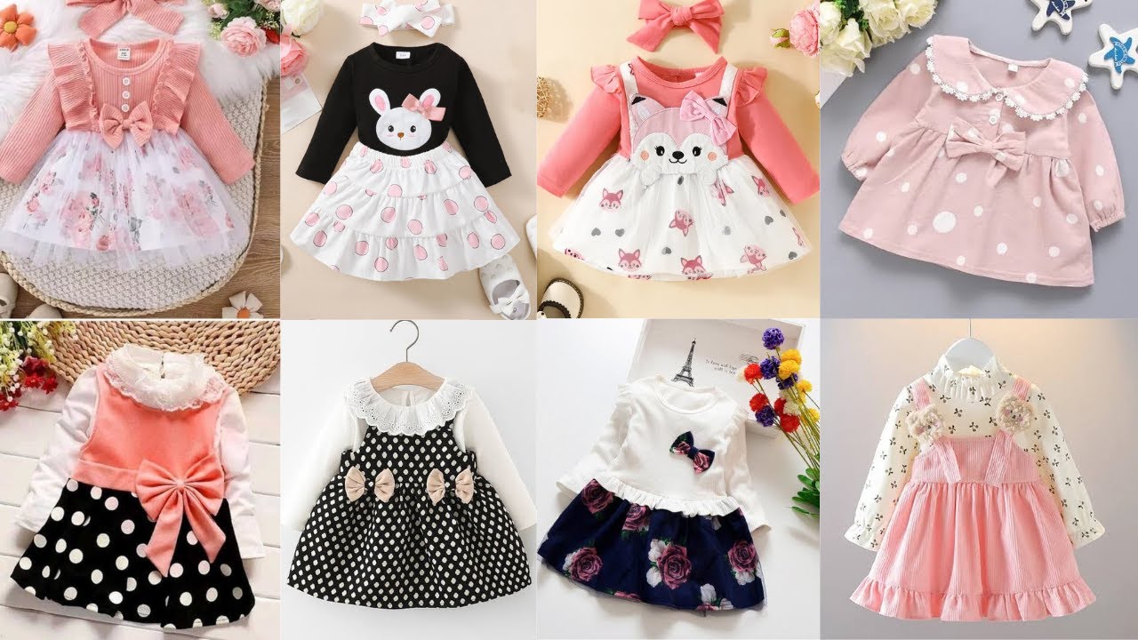 Baby girls full sleeves winter frocks design ideas 2023 /2024