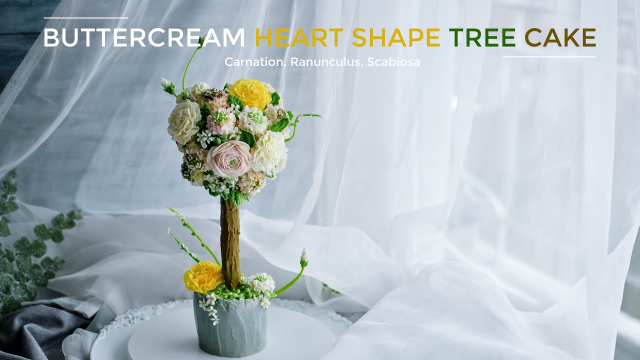 Buttercream Heart Shape Tree Cake Tutorial – Trang trí bánh cây hình tim