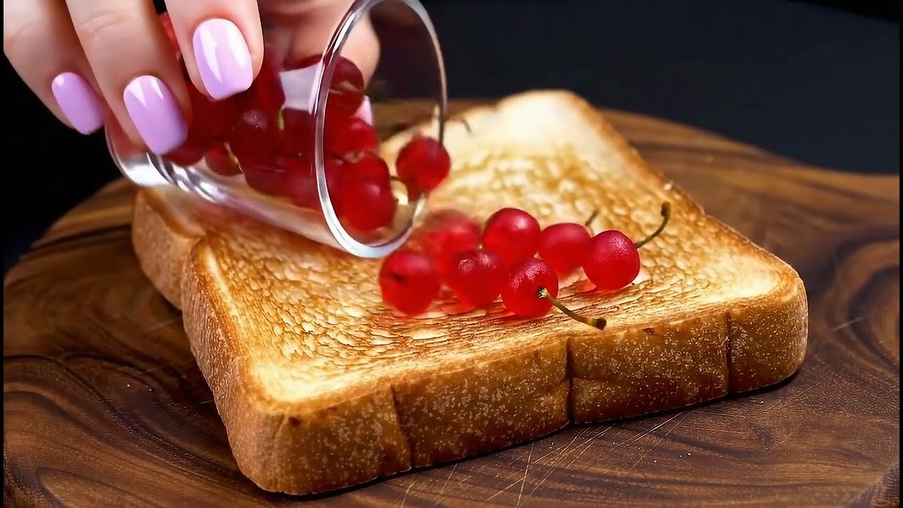 ASMR Fruits Relax - Spreading frosted glass fruit on toast