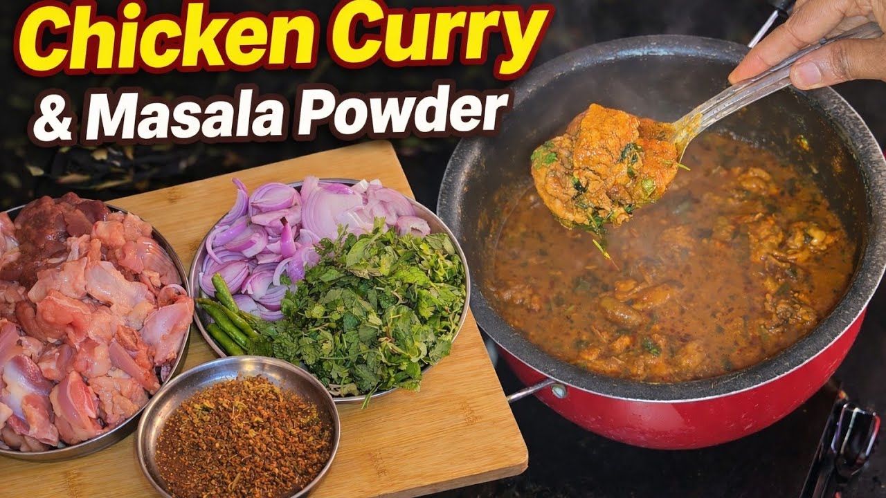 chicken Curry Recipe in Telugu | curry & Fry Recipe | Garam masala | v&vchannel 