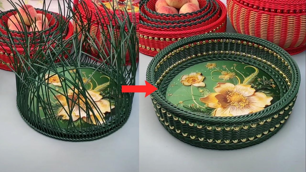 Easy DIY Craft Weave a Beautiful PE Rattan Basket with Acrylic Base #diy #handmade #craft
