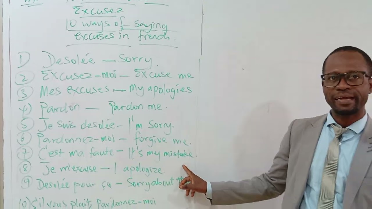 Dix manière de dire excuses en français et en Anglais. Ten ways of saying excuses in French and Eng