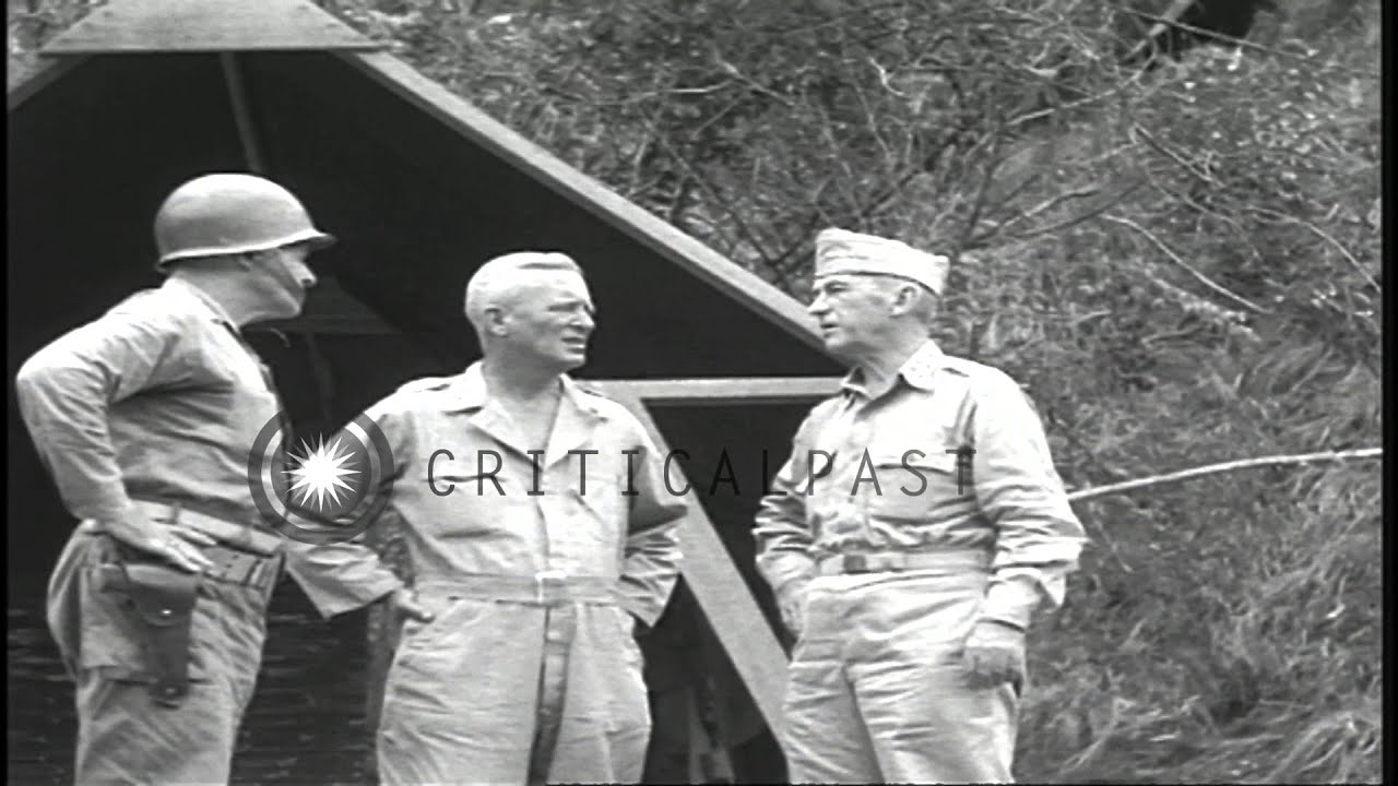 General Walter Kruger and Major General Swift visit 25th Infantry Division in Luz...HD Stock Footage