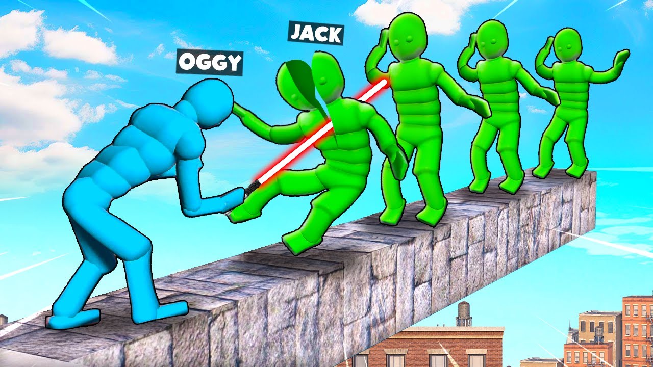 092Blue Ragdoll vs Green Ragdoll Physics NPC Fight In Overgrowth ft.Oggy