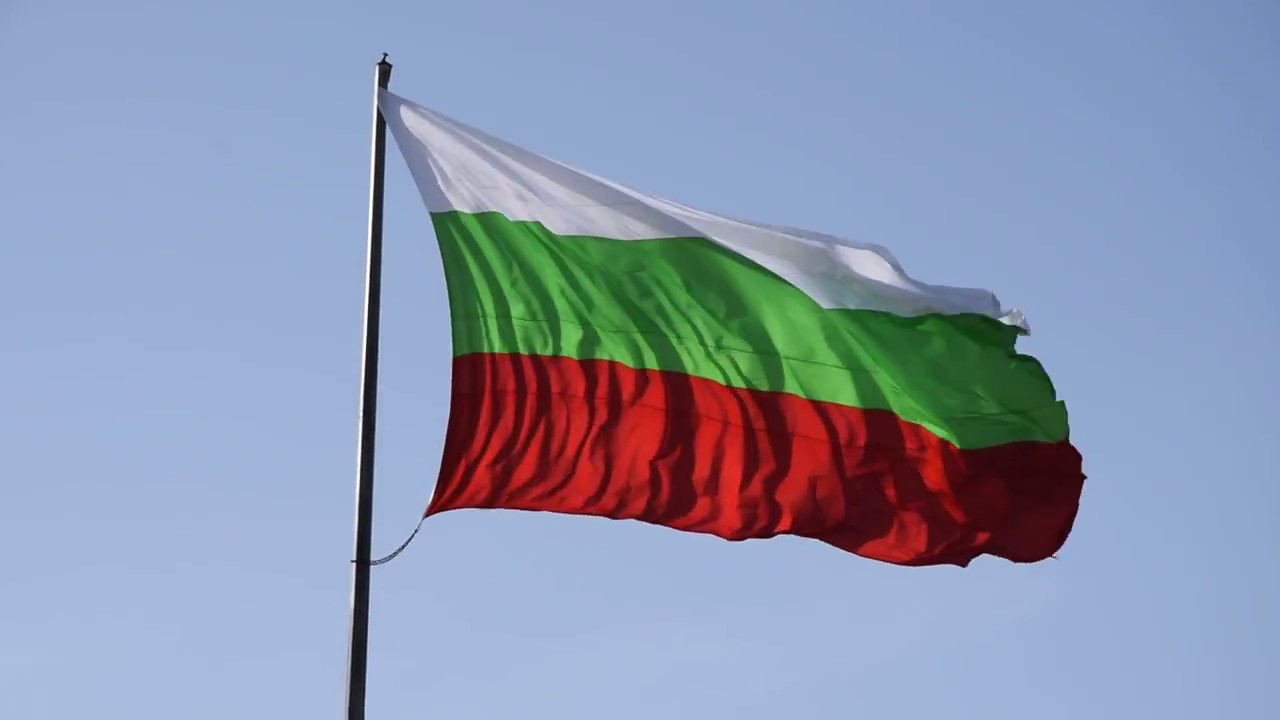 Bulgarian national flag waving during strong wind