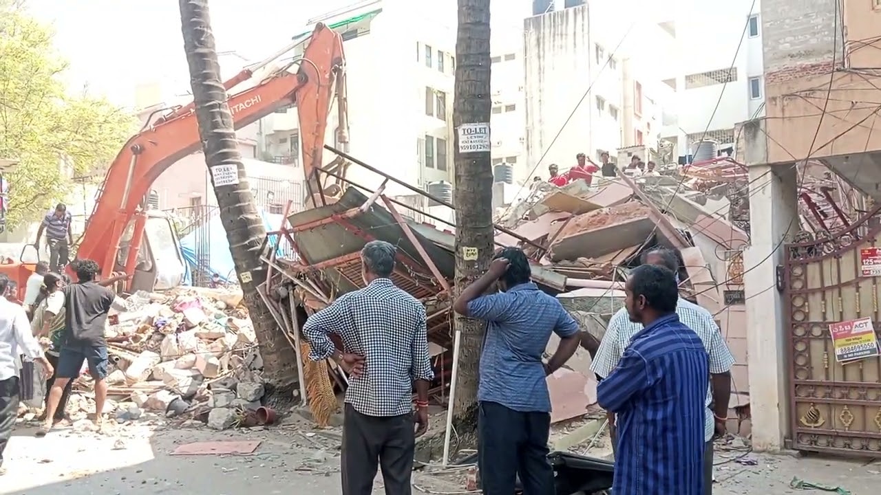 Tilted Building Collapses Near NFA Junction Towards Thippasandra Road, Bengaluru