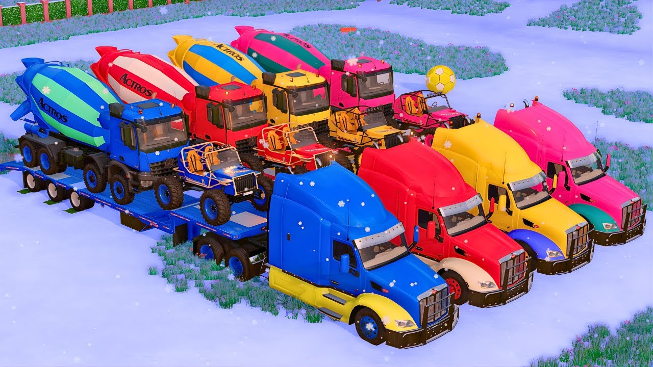 Transporting Colorful MIXER TRUCKS with Flatbed Trailer Truck | FS22 #7