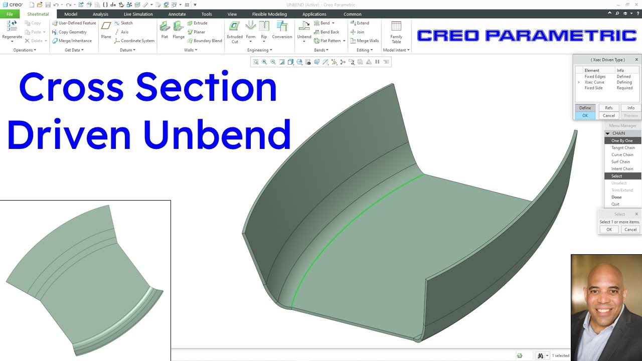 Creo Parametric - Sheet Metal - Cross Section Driven Unbend