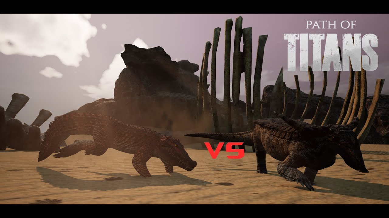 Kaprosuchus vs Desmatosuchus path of titans