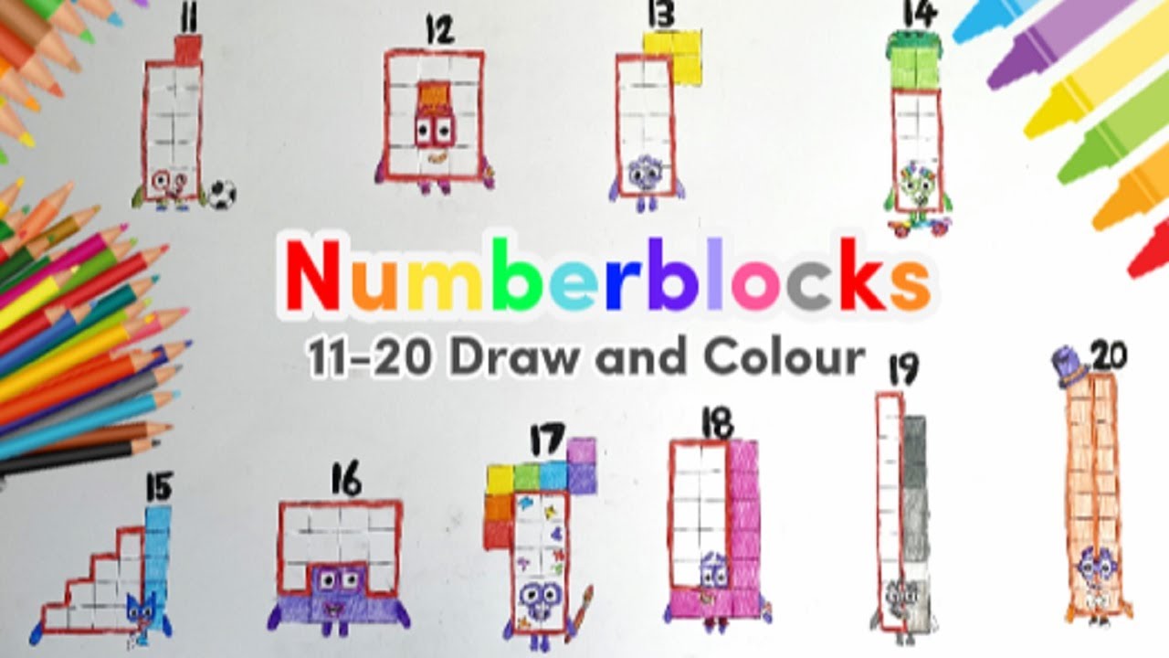 Let's Draw And Colour, The Numberblocks 11-20! Kids Art and Maths.