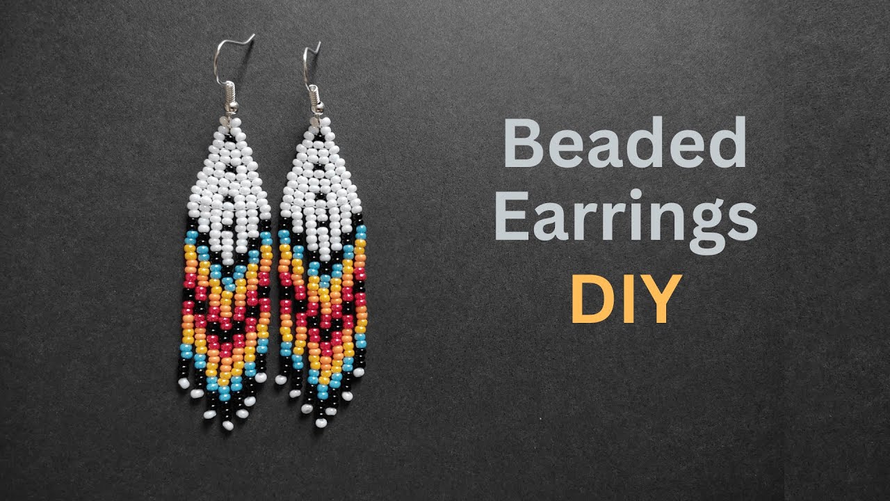 DIY how to make beaded earrings with fringes in native colours, beading tutorial for beginners