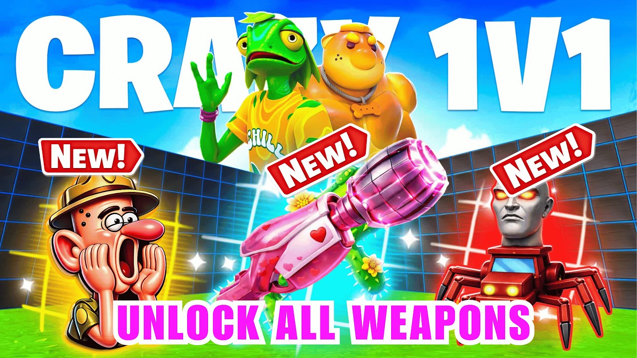 UNLOCK ALL NEW WEAPONS CRAZY 1V1 FFA ALL GUNS & RIDES MAP FORTNITE CREATIVE -  PART 49 @hozzy
