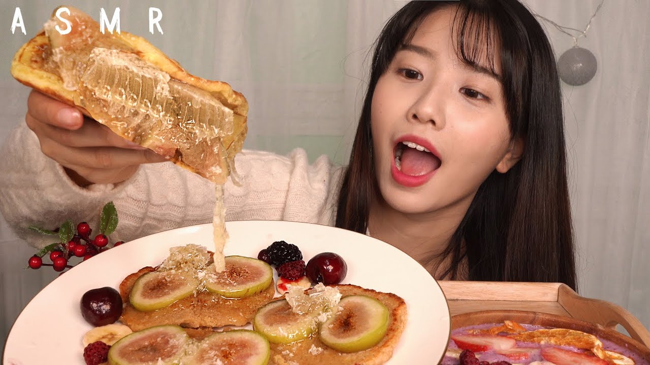 Homade Pancake + Honeycomb ASMR eating[Quaker oatmeal]suna asmr,mukbang