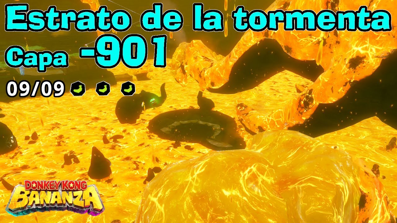 Todos los SECRETOS BANANAS Y FÓSILES Estrato de la Tormenta capa -901 DONKEY KONG BANANZA