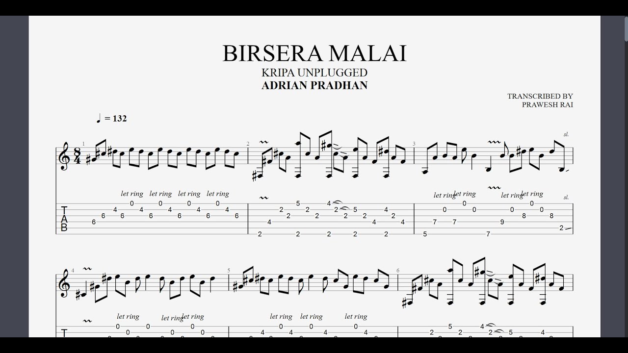 Adrian Pradhan | Birsera Malai | Kripa Unplugged | Solo + Outro Guitar Pro Tab