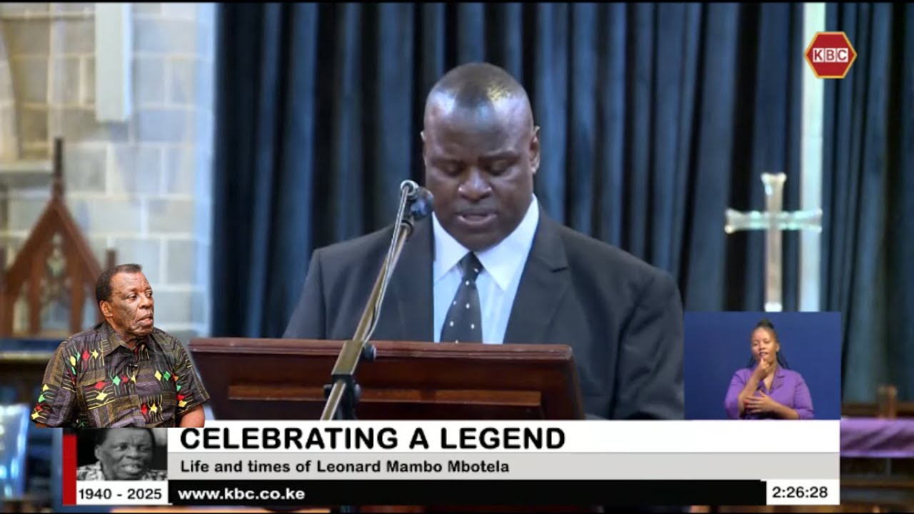 Leonard Mambo Mbotela's son shed tears while reading father's eulogy. RIP!