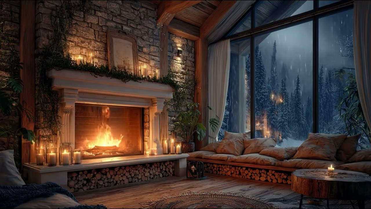 1 Hours Cozy Fireplace Ambience | Warm Crackling Fire Sounds