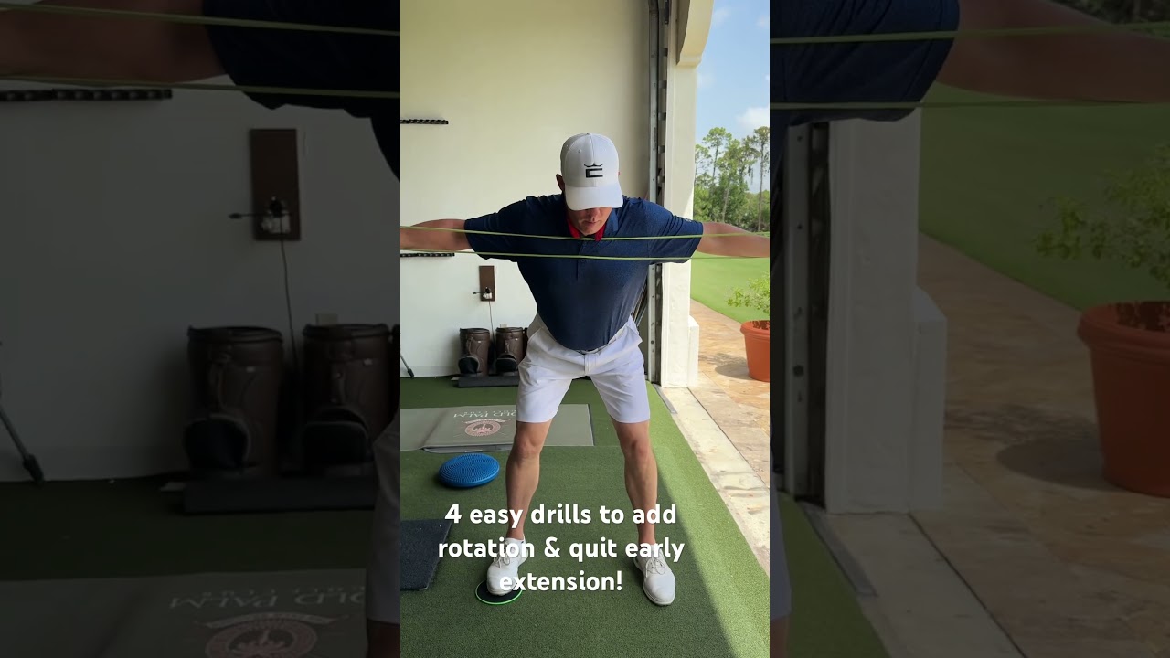 4 golf swing drills to add rotation to your downswing and stop early extension! #golfinstruction