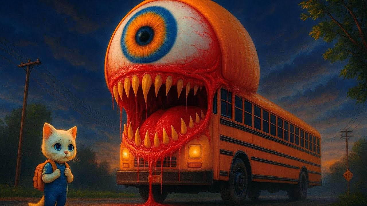 😱🚌Kitten encounters a mutant bus monster on the way to school! #ai  #story #cat #catshorts