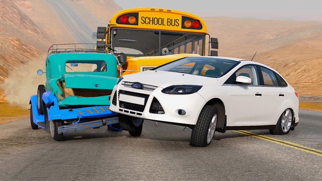 Cars vs Angry School Bus!!! (BeamNG Drive)