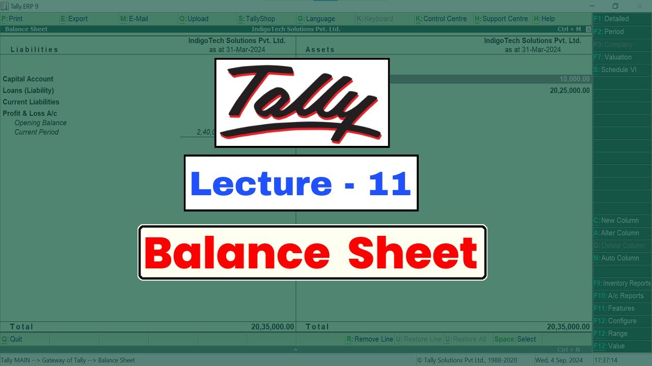 Tally Class - Lecture 11 | Balance Sheet | Tally ERP 9 Course in Hindi