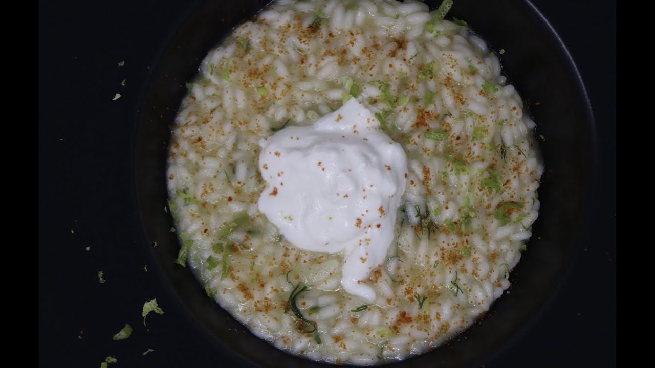 Risotto aglio olio e peperoncino, bottarga e burrata.
