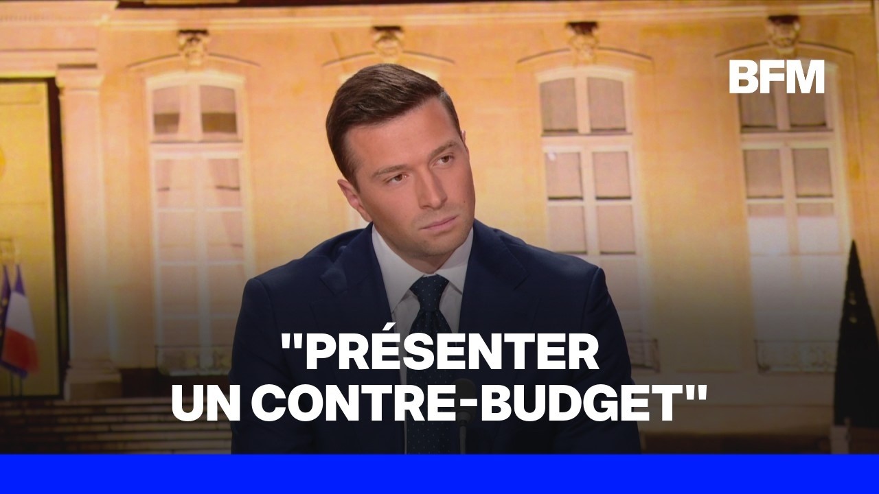 Jordan Bardella, pr&eacute;sident du RN, annonce pr&eacute;senter un contre-budget dans quelques jours