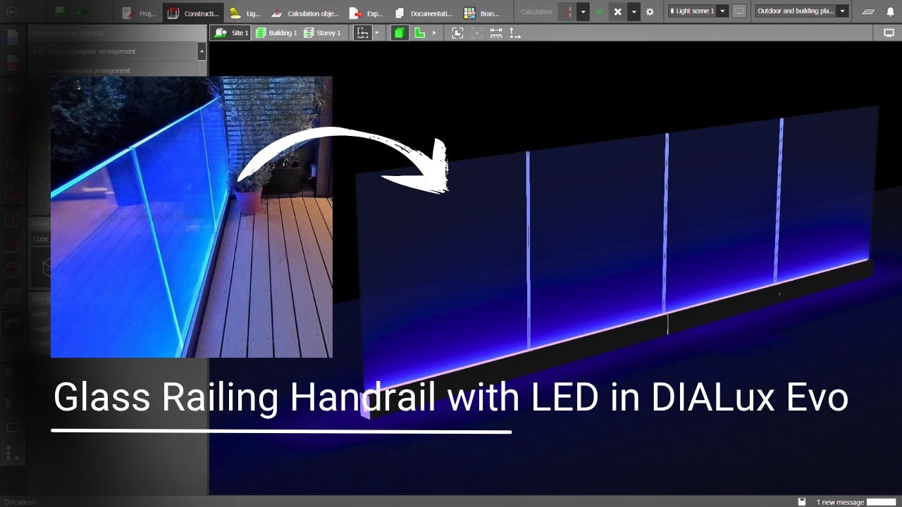 Glass Railing Handrail with LED in DIALux evo