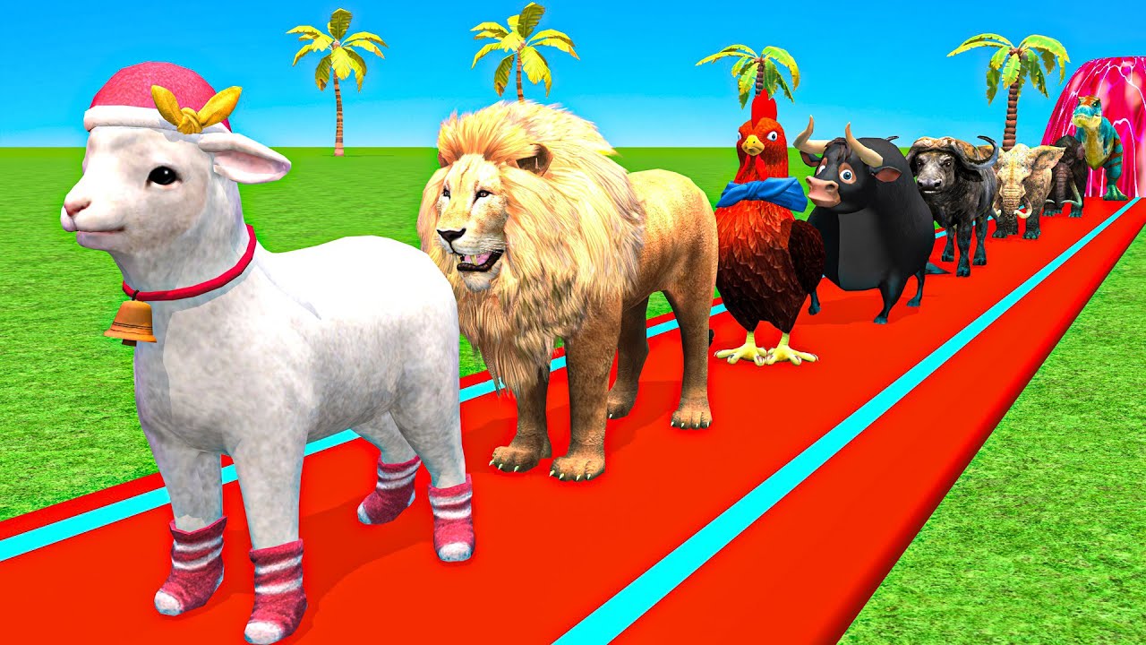 Long Slide Game With Cow Elephant Gorilla Hippopotamus Tiger 3dAnimal Game Funny 3d Animals