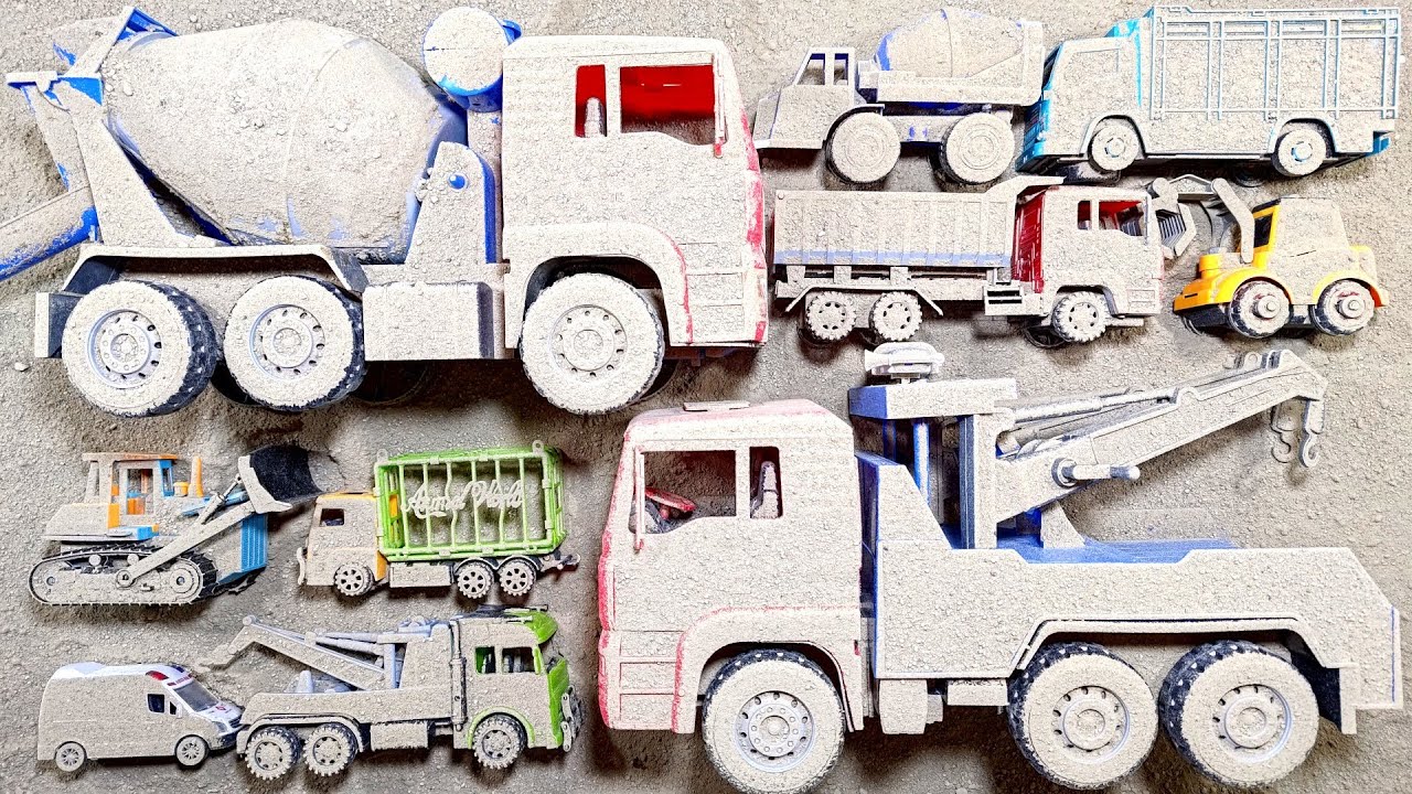 Temukan Mobil Mainan Terkubur dan Membersihkan Truk Derek Besar, Truk Molen Besar, Pemadam Besar
