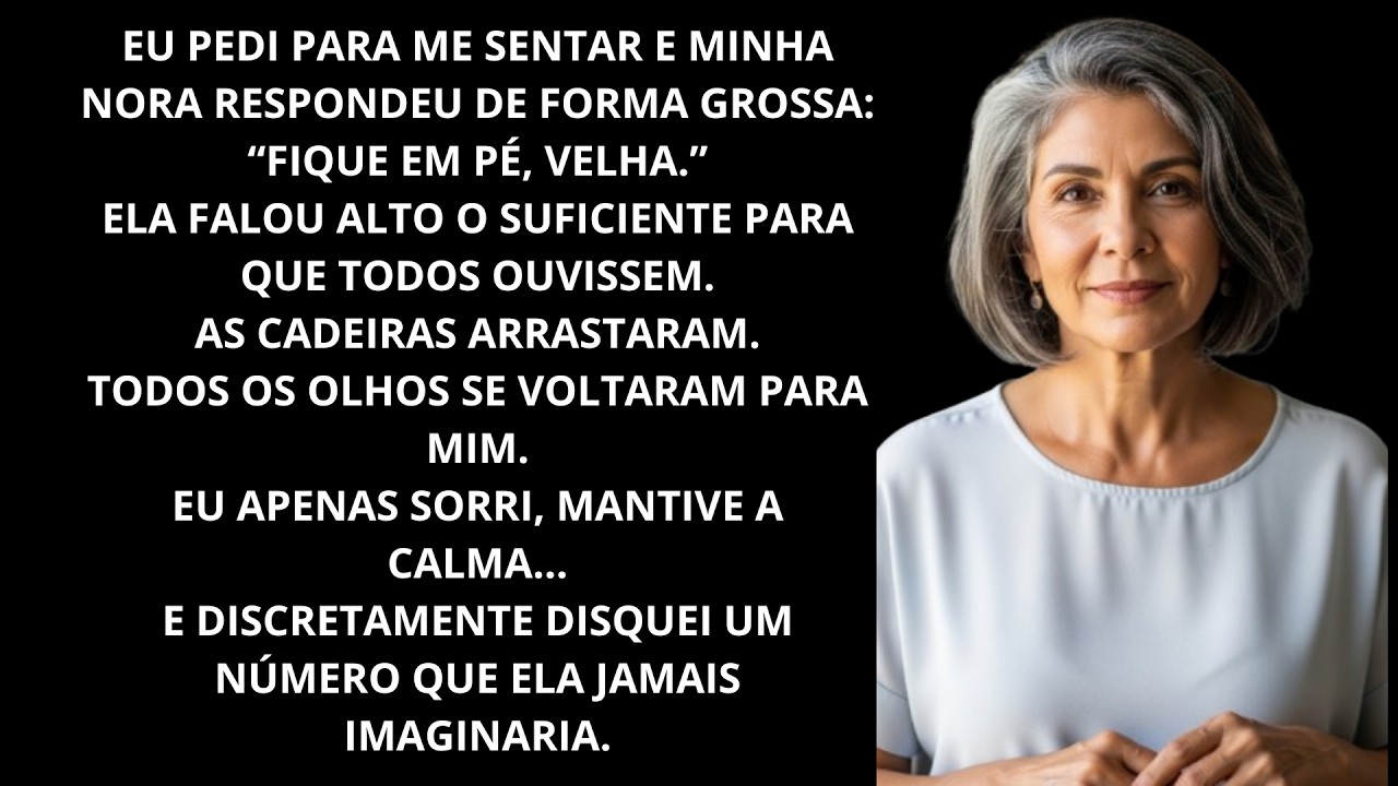Pedi para me sentar e minha nora disse na hora fique em pe velha Eu sorri e disquei um numero