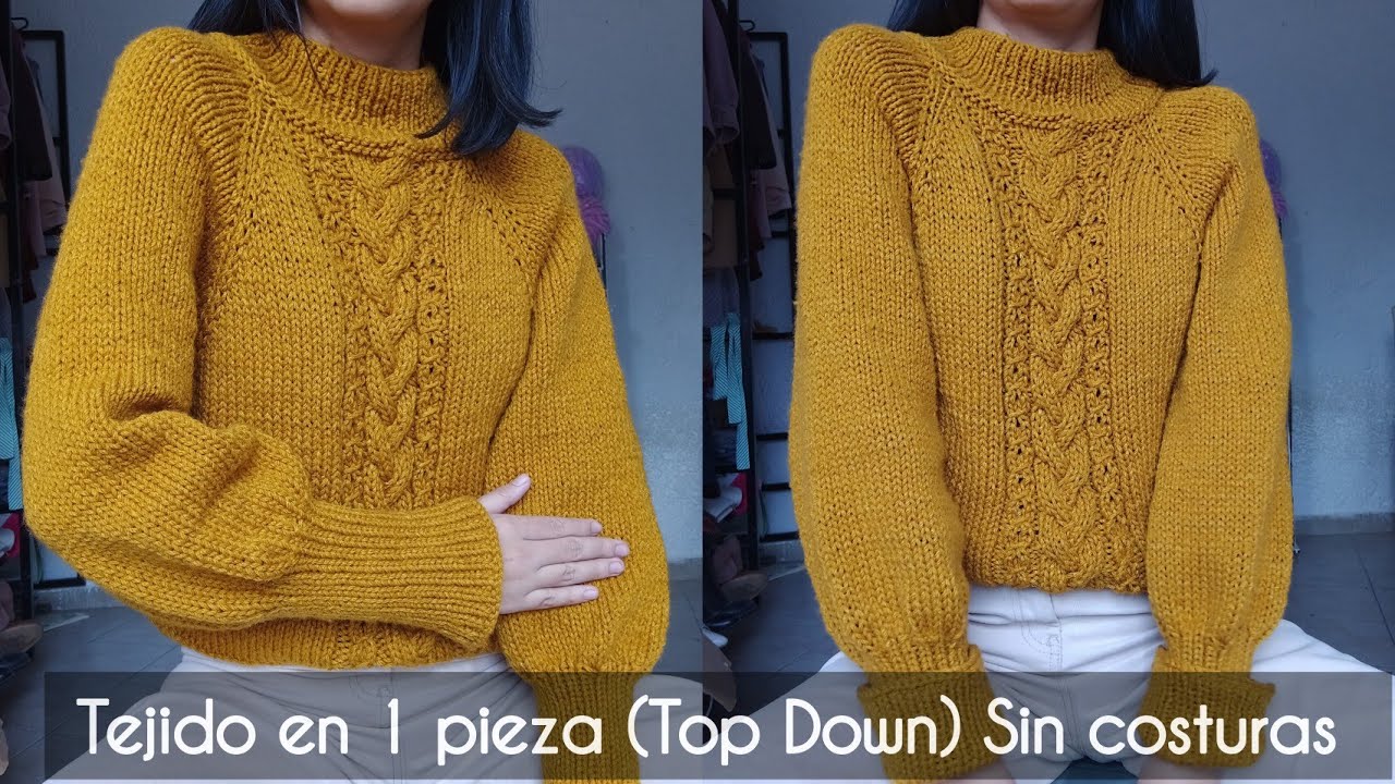 tejido en 1 pieza, suéter trenzado en técnica  canesú top down, fácil y sin costuras, parte 1