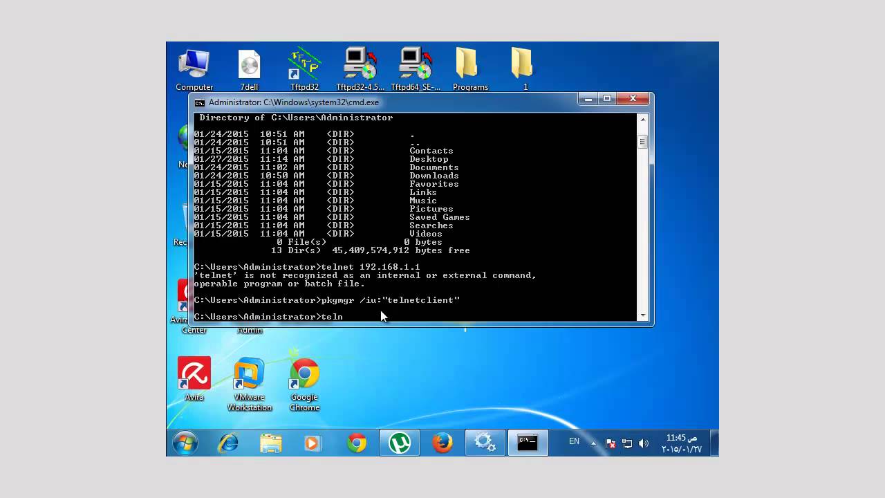التعامل وتشغيل أمر telnet