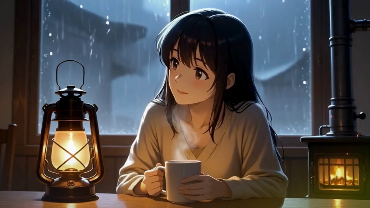 Heavy Rainy Night in a Cozy Japanese Cabin🌧️| Thick Vegetable Stew & Fireplace ASMR, Ghibli‑Inspired