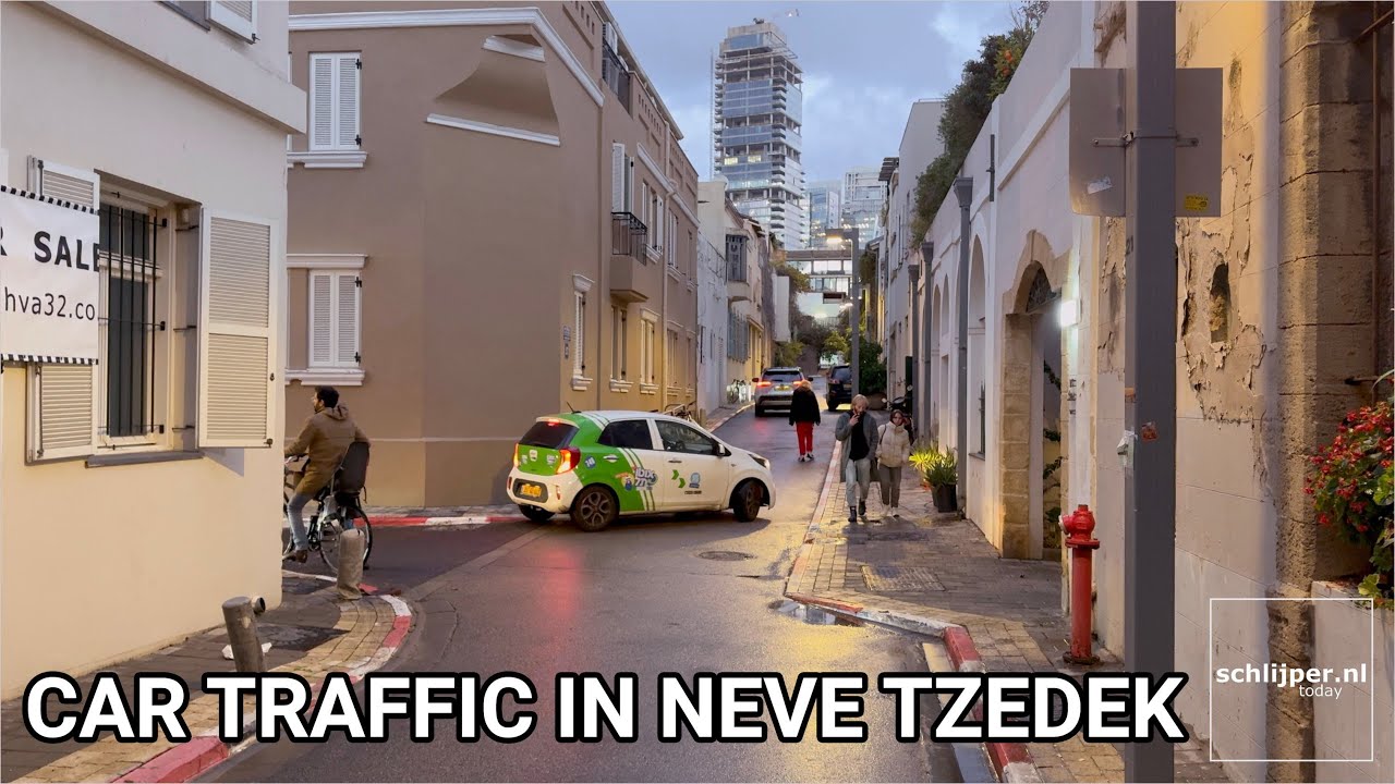 Car traffic in small Neve Tzedek streets, Tel Aviv