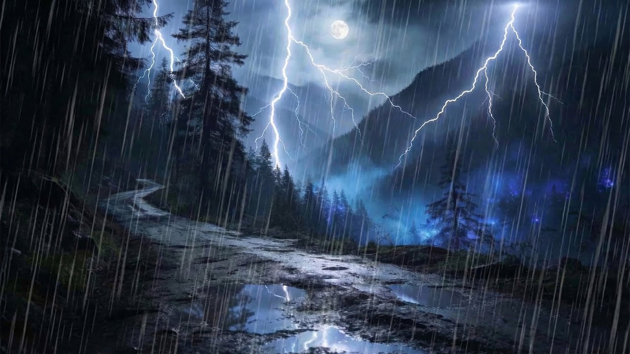 Heavy Rain in the Night Forest 🌧️ Best Rain Sounds for Sleeping | Footsteps & Thunder ASMR